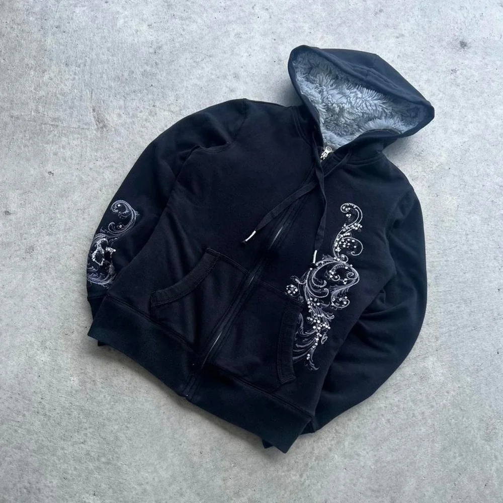 Black Aeropostale zip-up hoodie essential with embroidery - Picture 2 of 8